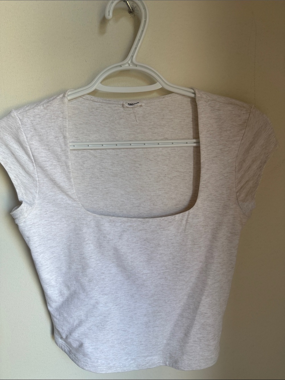 Garage Light Gray Square Neck Fitted Short Sleeve Tee Top - Picture 2 of 6